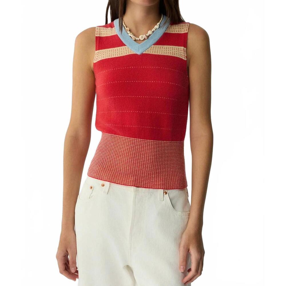 NEW GUEST IN RESIDENCE collegiate stripe sleeveless vest in scarlet combo
